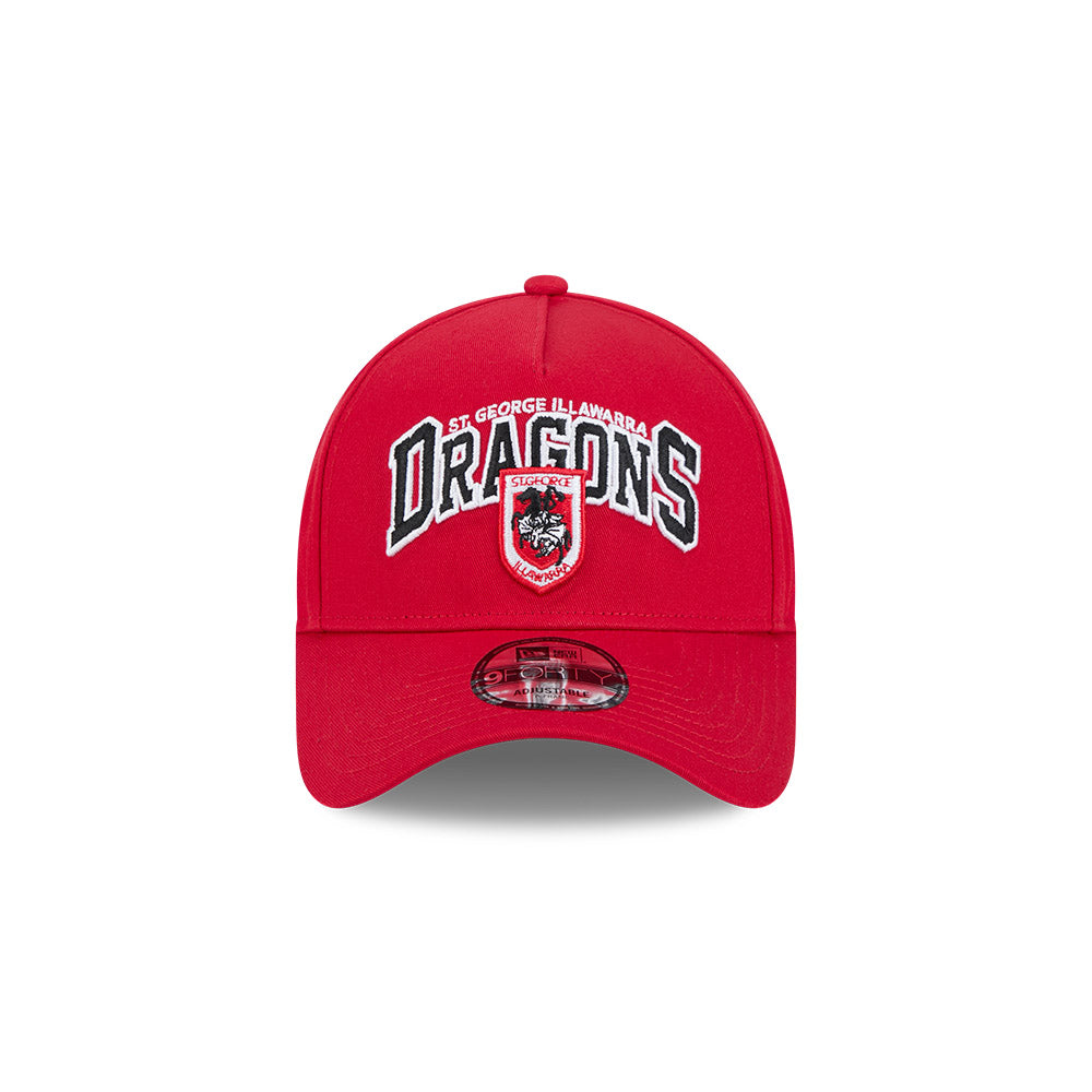 St George Illawarra Dragons Hat - Red Logo Arch 9Forty A-Frame NRL Snapback Cap - New Era